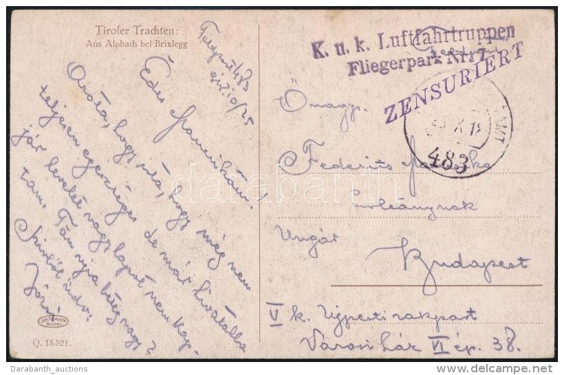 1918 Képeslap / Postcard 'K.u.K. Fliegerpark Nr 7'  + 'FP 483' - Otros & Sin Clasificación