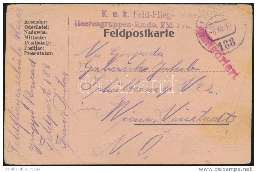 1918 Tábori Lap / Field Postcard 'K.u.k. Feld-Fliegerschule Heeresgruppen-Kmdo' + 'FP 188' - Otros & Sin Clasificación