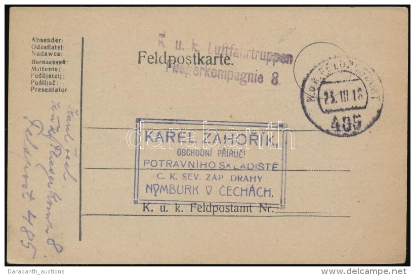 1918 Tábori Posta LevelezÅ‘lap / Field Postcard 'K.u.k. Luftfahrtruppen Fliegerkompagnie 8.' + 'FP 485' - Otros & Sin Clasificación