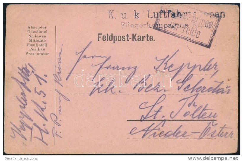 1917 Tábori Posta LevelezÅ‘lap / Field Postcard 'K.u.k. Luftfahrtruppen Fliegerkompagnie Nr. 51.' - Otros & Sin Clasificación
