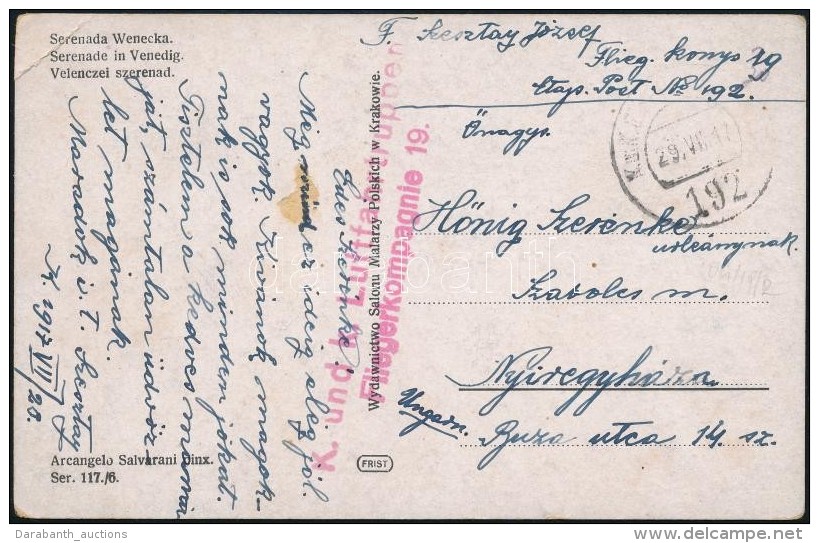 1917 Képeslap / Postcard 'K.u.k. Luftfahrtruppen Fliegerkompagnie Nr. 19.' + 'EP 192' - Otros & Sin Clasificación