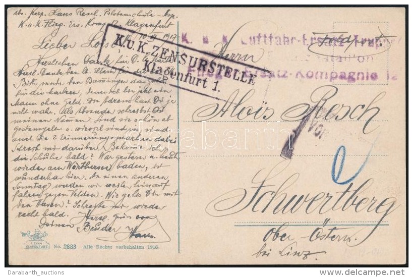 1917 Tábori Posta Képeslap / Field Postcard 'K.u.k. Luftfahr-Ersatz-Truppen / Flieger Ersatz... - Otros & Sin Clasificación