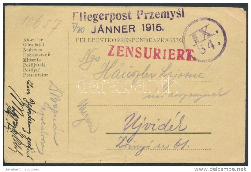 1915 Cenzúrás Tábori Postai LevelezÅ‘lap / Censored Field Postcard 'FLIEGERPOST Przemysl... - Otros & Sin Clasificación