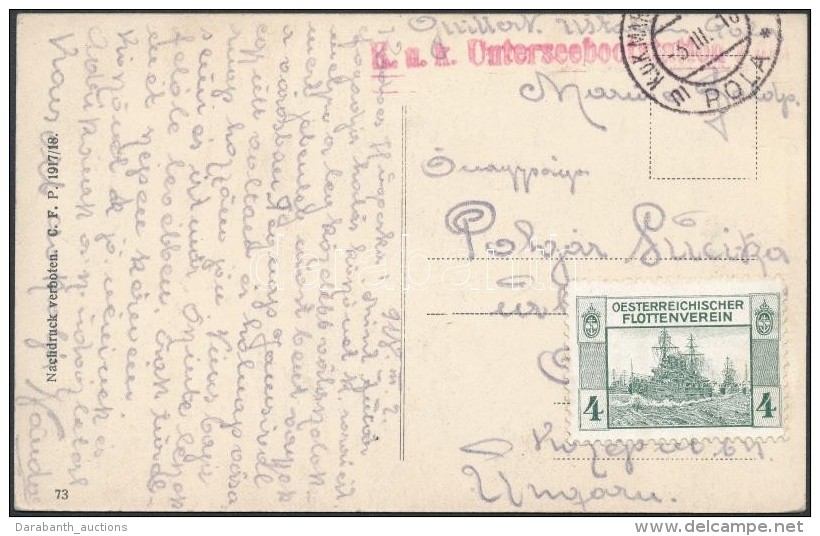 1918 Tábori Posta Képeslap Flotta Segélybélyeggel / Field Postcard 'K.u.k.... - Otros & Sin Clasificación