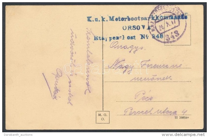 1917 Képeslap / Postcard 'K. U. K. Motorbootparkkommando ORSAVA' + 'EP 348' - Otros & Sin Clasificación