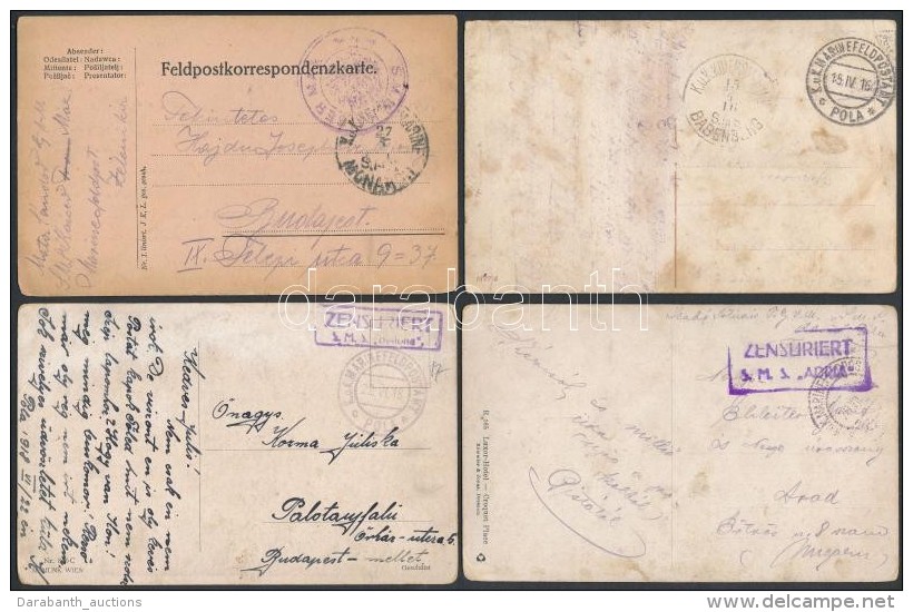 1916-1918 4 Db Tábori Posta Küldemény Hajóbélyegzéssel / 4 Navy Mail Covers - Otros & Sin Clasificación