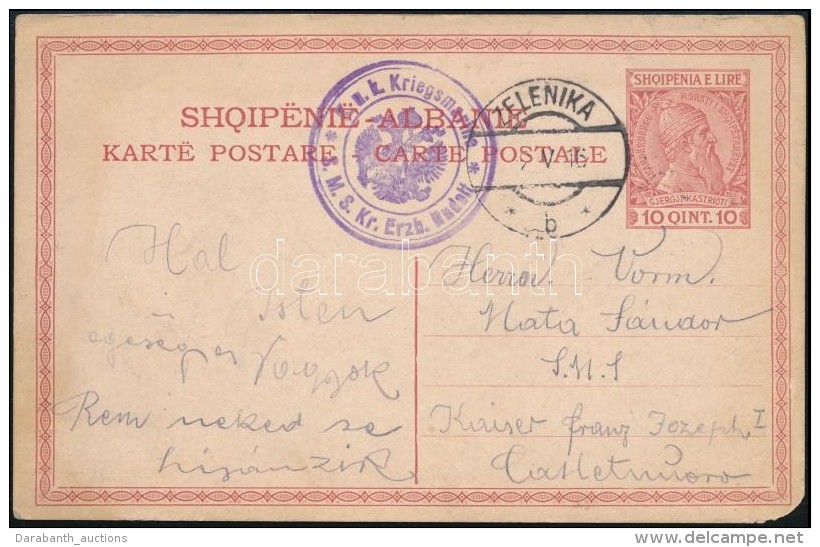 1916 Albán Díjjegyes LevelezÅ‘lap / Albanian PS-card 'K.u.k. Kriegsmarine S.M.S. Kr. Erzh. Rudolf' +... - Otros & Sin Clasificación