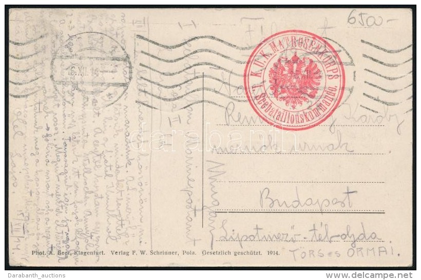 1916 Képeslap Haditengerészeti Postával / Navy Mail Postcard 'K.U.K. MATROSENKORPS / I.... - Otros & Sin Clasificación