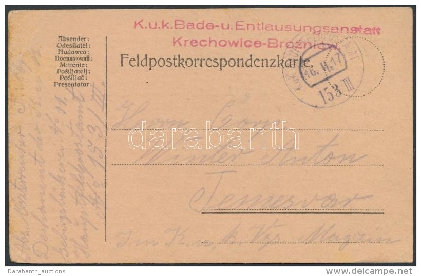 1917 Tábori Posta LevelezÅ‘lap / Field Postcard 'K.u.k.Bade-u. Entlausungsanstatt Krechowice Broznicw' + 'HP... - Otros & Sin Clasificación