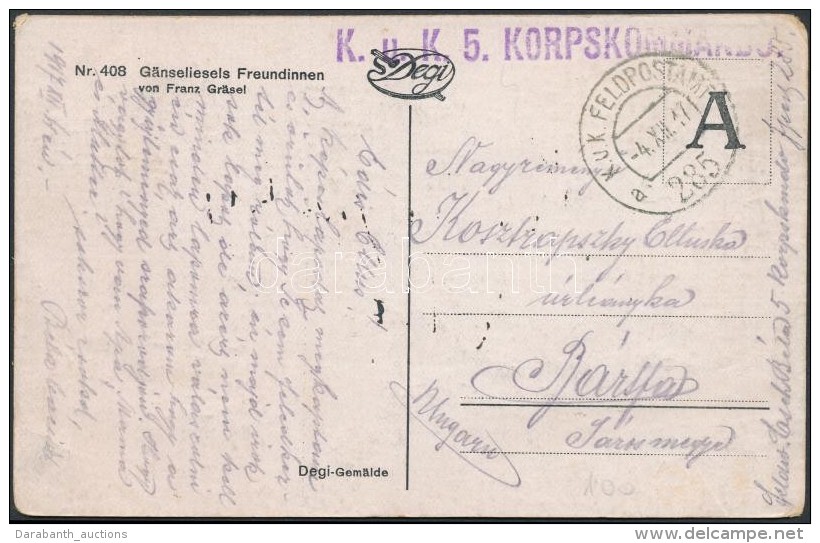 1917 Tábori Posta Képeslap / Field Postcard 'K.u.k. 5. KORPSKOMMANDO' + 'FP 285 A' - Otros & Sin Clasificación