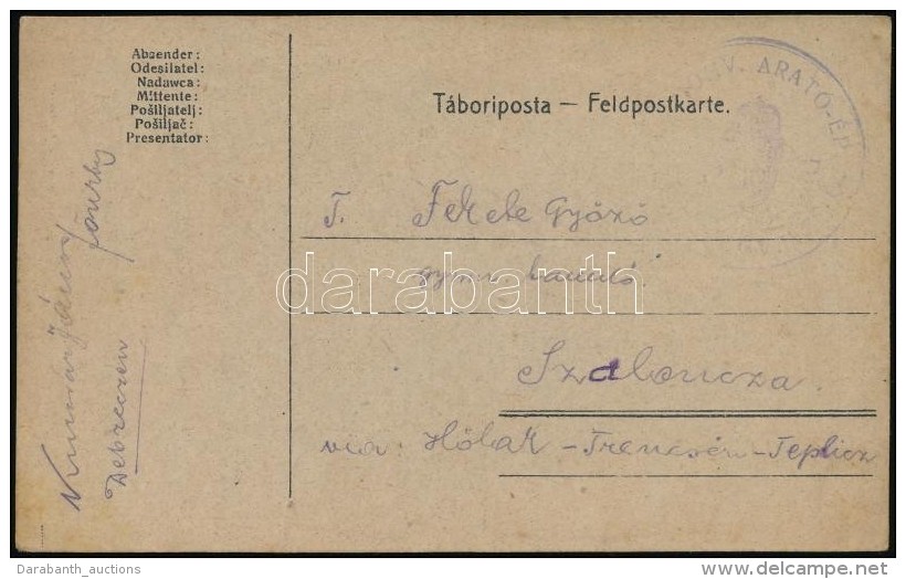 1917 Tábori Posta LevelezÅ‘lap / Field Postcard 'HONV. ARATÓ-ÉPÍTÅ SZÁZAD' - Otros & Sin Clasificación