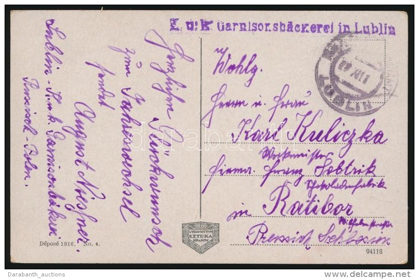 1916 Tábori Posta Képeslap / Field Postcard 'K.u.k. Garnisonsbäckerei In Lublin' + 'EP LUBLIN' - Otros & Sin Clasificación