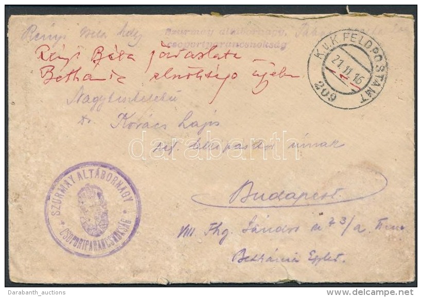 1916 Tábori Posta Levél / Field Post Cover 'Szurmay Altábornagy Csoportparancsnokság' +... - Otros & Sin Clasificación
