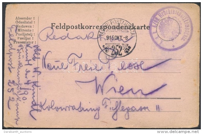 1915 Tábori Posta LevelezÅ‘lap / Field Postcard 'K.u.k. 4/90 Brückenschutzkompagnie' + 'TP 252' - Otros & Sin Clasificación
