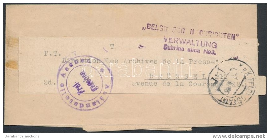 1915 Címszalag Belgrádból Belgiumba Aachemi Cenzúrával / Wrapper From Belgrad To... - Otros & Sin Clasificación