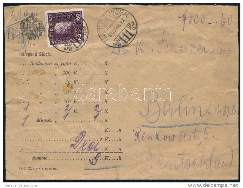 1918 Pénzeslevél Berlinbe / Insured Cover To Berlin - Otros & Sin Clasificación