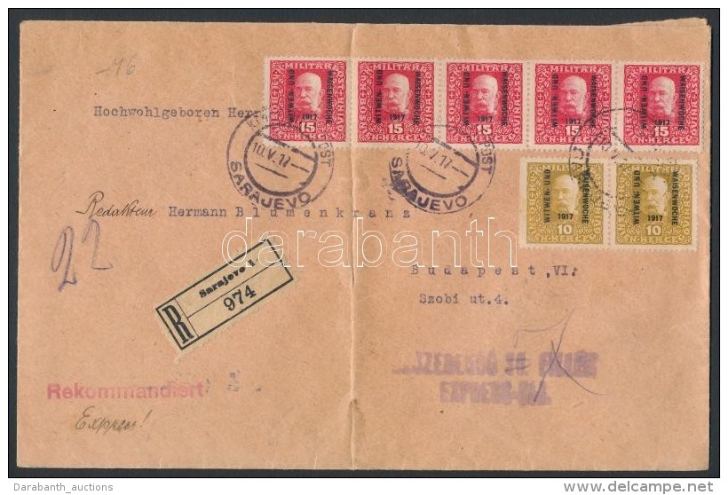 1917 Nagyalakú Ajánlott Levél Budapestre / Registered Cover To Budapest 'SARAJEVO' - Otros & Sin Clasificación