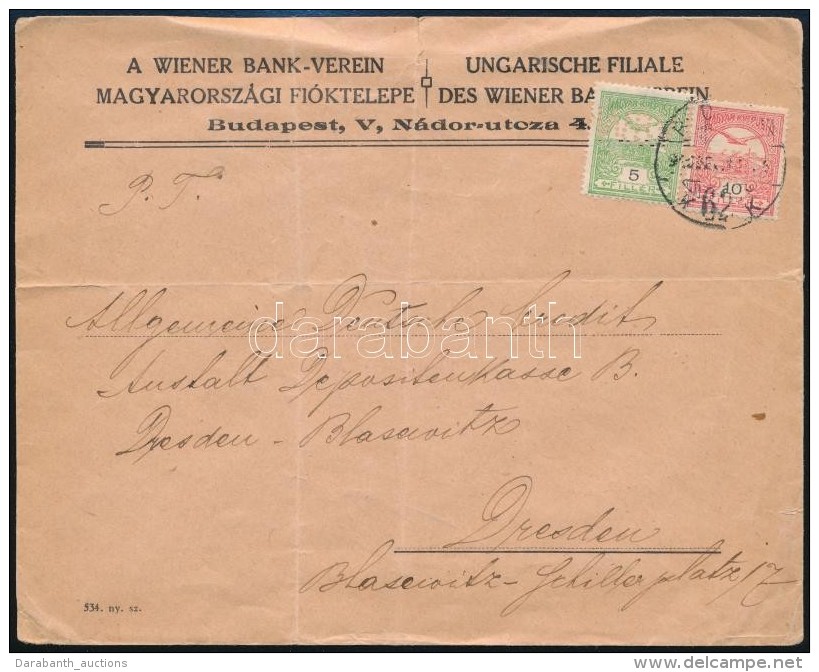 1911 W.B.V. (Wiener Bank-Verein) Céglyukasztásos Bélyegek Levélen Drezdába /... - Otros & Sin Clasificación