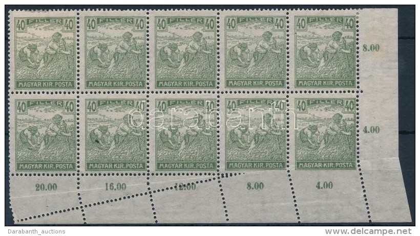 ** * 1916 Arató-Parlament 40f ívsarki Tízestömb Elfogazva / Mi 199 Corner Block Of 10... - Otros & Sin Clasificación