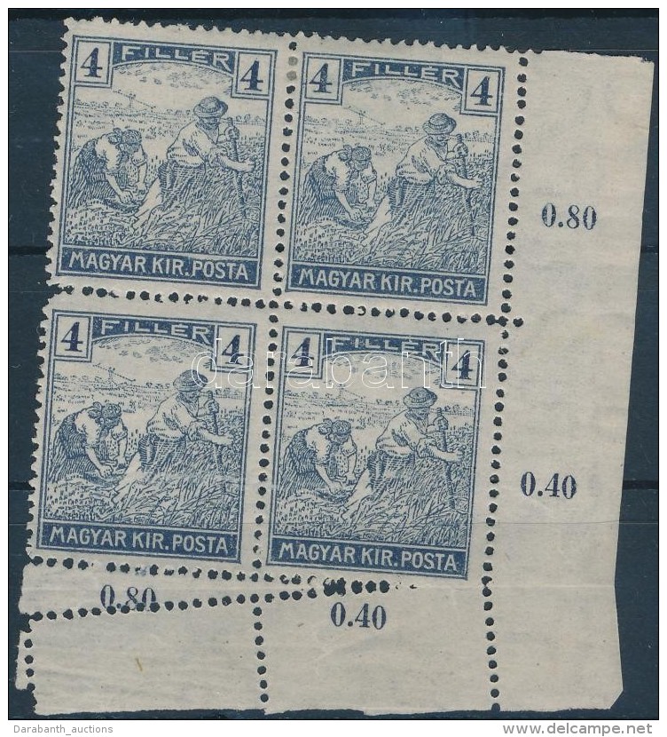 ** * 1916 Arató-Parlament 4f Négyestömb Látványosan Elfogazva / Mi 212  Block Of 4... - Otros & Sin Clasificación