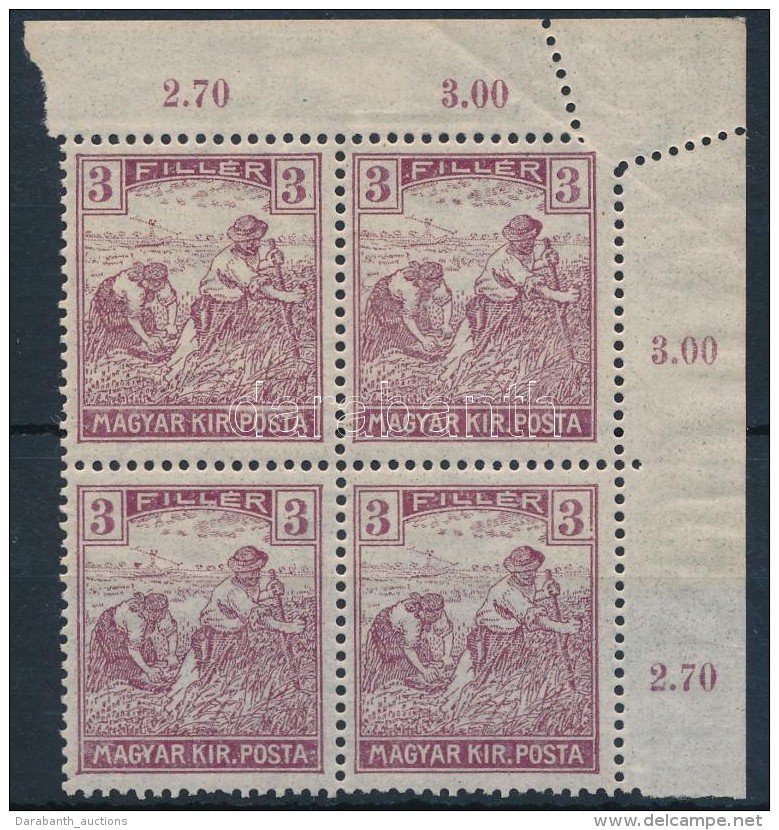 ** 1916 Arató-Parlament 3f ívsarki Négyestömb Elfogazva / Mi 191 Corner Block Of 4 With... - Otros & Sin Clasificación