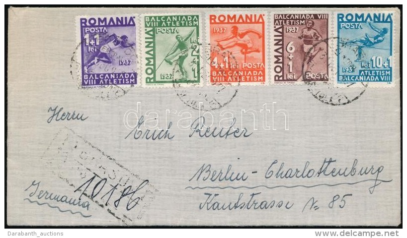 1937 Balcaniada Sor Ajánlott Levélen Berlinbe / Sports Set On Airmail Cover To Berlin - Autres & Non Classés
