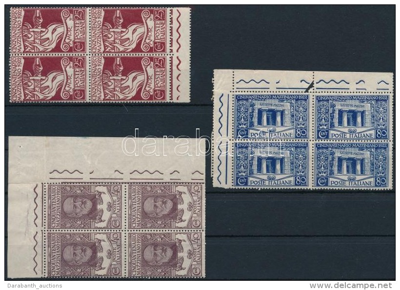 ** 1922 Giuseppe Mazzini Sor Négyestömbökben Mi 157-159 Blocks Of 4 (Mi EUR 240,-) - Otros & Sin Clasificación