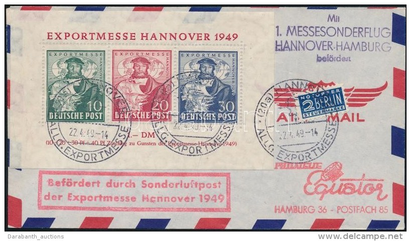 1949 Hannoveri Vásár Mi Blokk 1 Alkalmi Légi FDC Hannover - Hamburg ElsÅ‘ Vásári... - Otros & Sin Clasificación