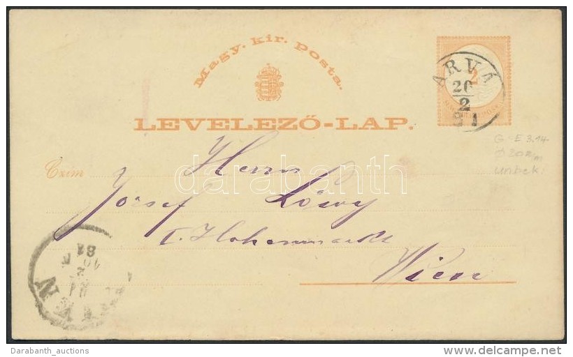 1881 Díjjegyes LevelezÅ‘lap / PS-card 'ÁRVA' (G 3.14 Gudlin Nem Említi / Not Listed) - Otros & Sin Clasificación
