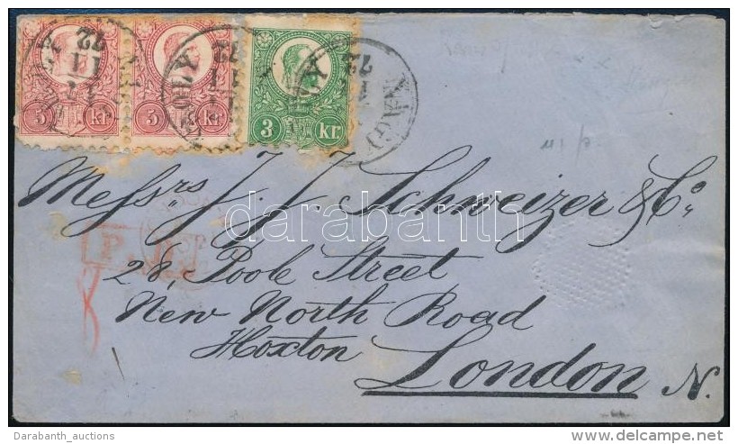 1873 13kr Levélen Londonba / On Cover To London Piros/red 'P.D.' + 'WIEN' + 'LONDON' - Other & Unclassified