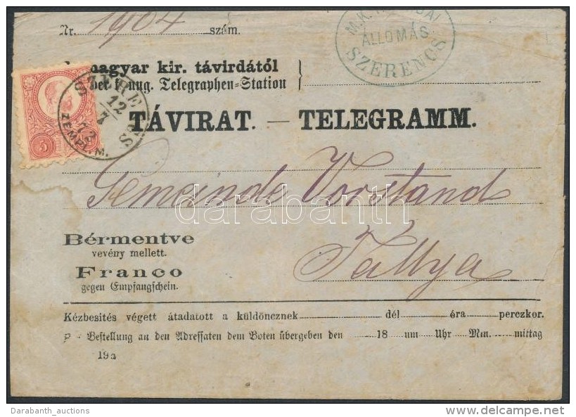 1872 Réznyomat 5kr Táviraton / Mi 10 On Telegramm 'SZERENCS' - Tállya - Autres & Non Classés