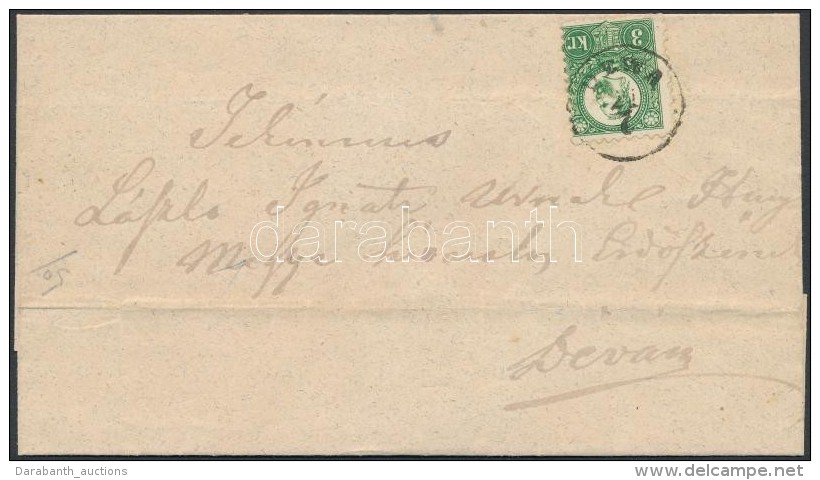 1872 3kr (regiszterhajtás) Helyi Levélen / 3kr With Registration Fold On Local Cover 'DEWA' - Otros & Sin Clasificación