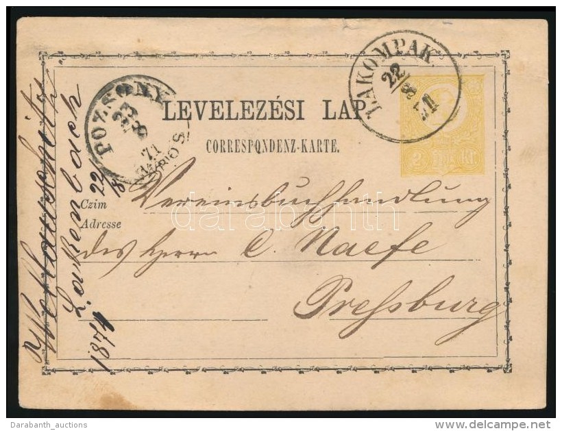 1871 Díjjegyes LevelezÅ‘lap / PS-card 'LAKOMPAK'- 'POZSONY VÁROS' - Otros & Sin Clasificación