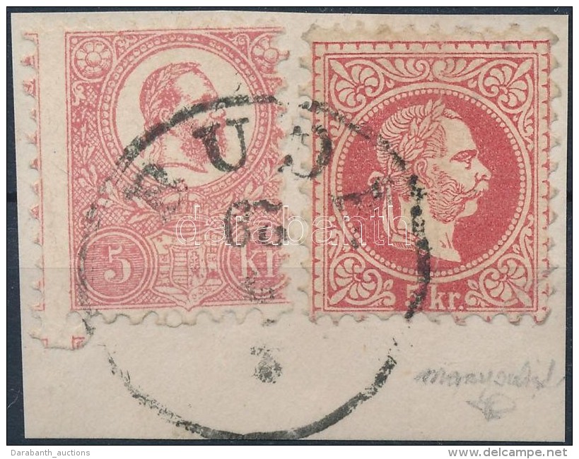 1867 5kr + KÅ‘nyomat 5kr Vegyes Bérmentesítés (400.000) / 1867 5kr + Mi 3 Mixed Franking On... - Otros & Sin Clasificación