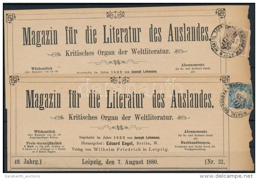 1880 1kr és 2kr Hírlapilleték Bélyeg 2 Db újságcímlap... - Otros & Sin Clasificación