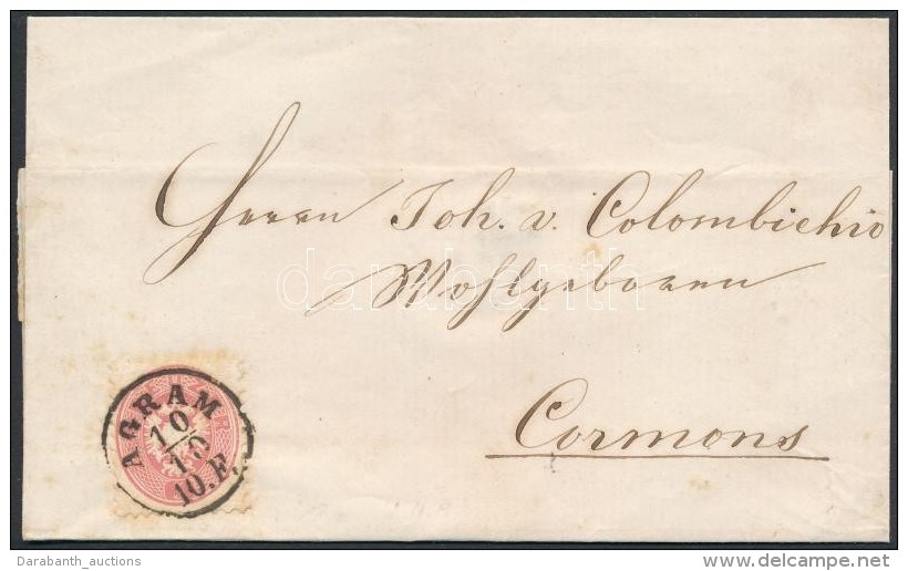 ~1865 5kr Levélen / On Cover 'AGRAM' - 'CORMONS' - Otros & Sin Clasificación