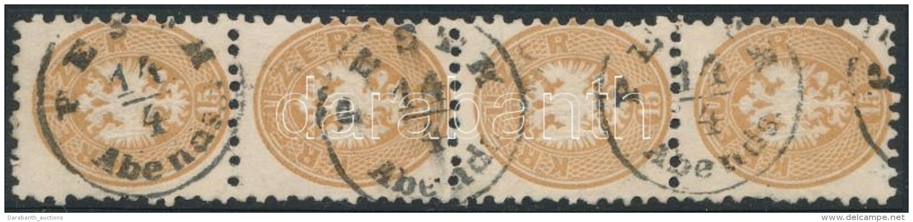 O 1864 15kr Négyescsík / Stripe Of 4 'PESTH Abends' - Otros & Sin Clasificación