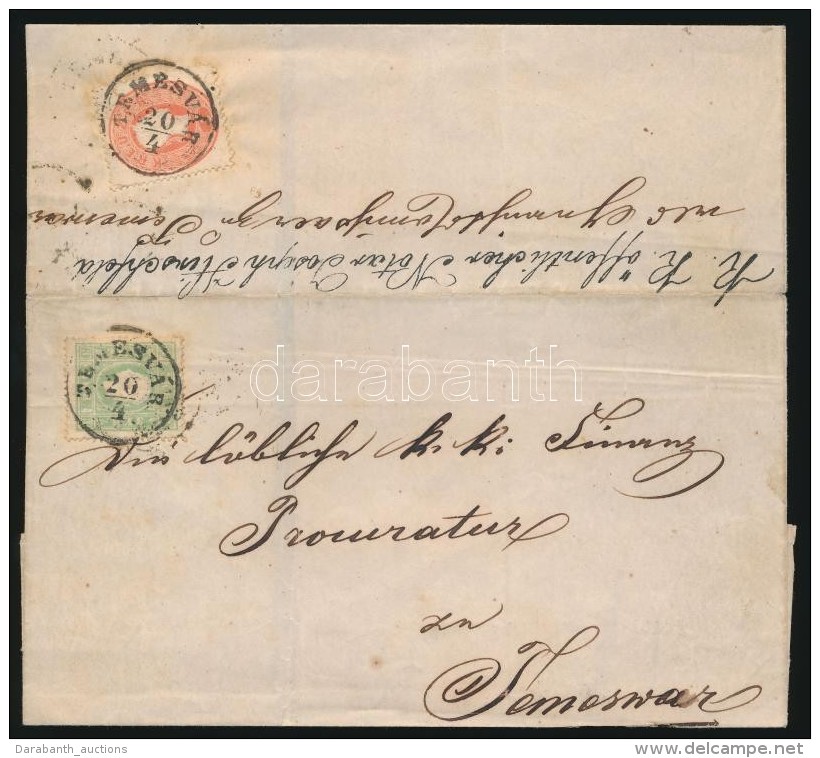 1861 1858 Zöld 3kr + 1861 5kr  Vegyes Bérmentesítés Helyi Ajánlott Levélen... - Otros & Sin Clasificación