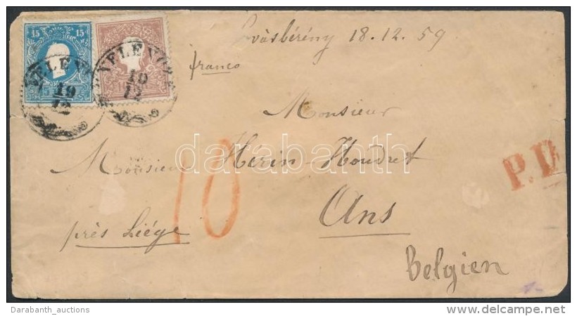 1859 10kr + 15kr Levélen Belgiumba, Portózva / On Cover To Belgium, With Postage Due - Otros & Sin Clasificación