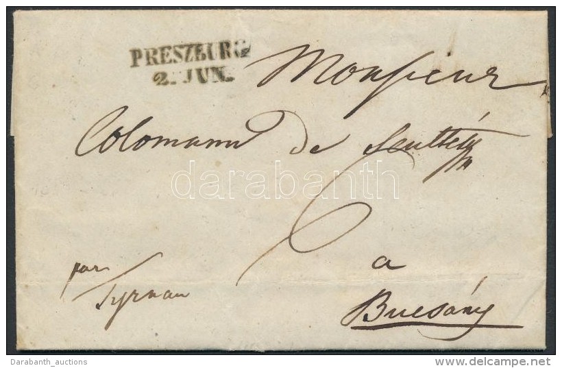 1839 Portós Levél / Unpaid Cover 'PRESZBURG' + Kék/blue 'TYRNAU' - Bucsány - Otros & Sin Clasificación