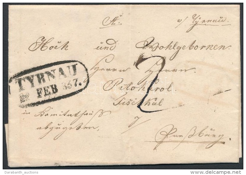 1837 Portós Levél / Unpaid Cover 'TYRNAU' - Otros & Sin Clasificación