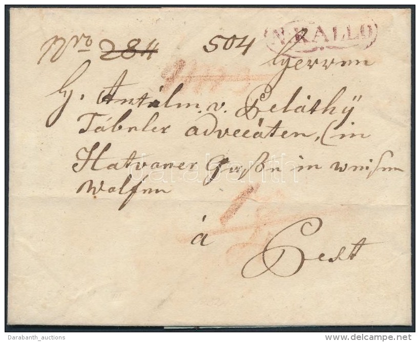 1832 Portós Levél / Unpaid Cover Piros / Red 'N.KALLO' - Pesth - Otros & Sin Clasificación