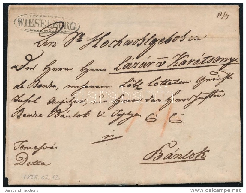 1826 Portós Levél / Unpaid Cover 'WIESELBURG' - Bánlok - Autres & Non Classés