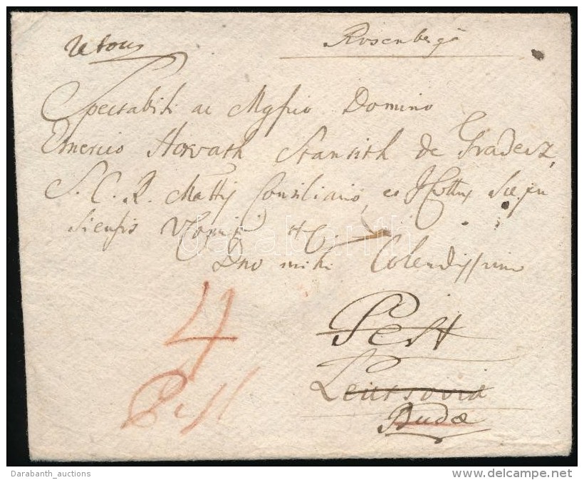 1792 Portós Levél / Unpaid Cover Rosenberg - Leutsovia - Buda - Pest Visszaküldve / Returned - Autres & Non Classés