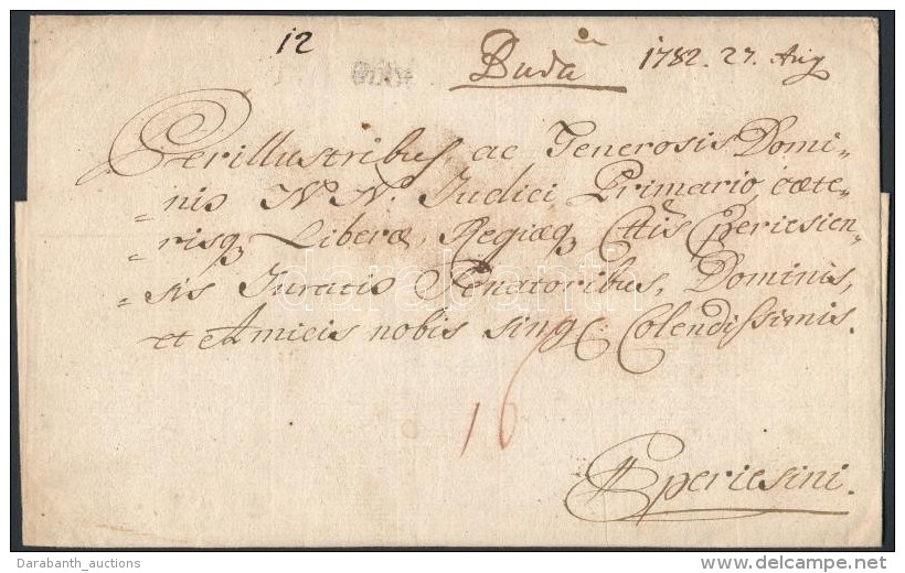 1782 Portós Levél / Unpaid Cover 'Buda.' - Otros & Sin Clasificación