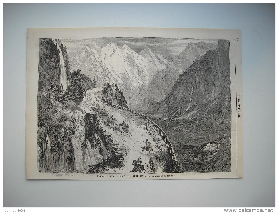 GRAVURE 1859. L’EMPEREUR NAPOLEON III TRAVERSANT LE MONT CENIS, 16 JUILLET 1859. PAR EDMOND MORIN. - Stampe & Incisioni