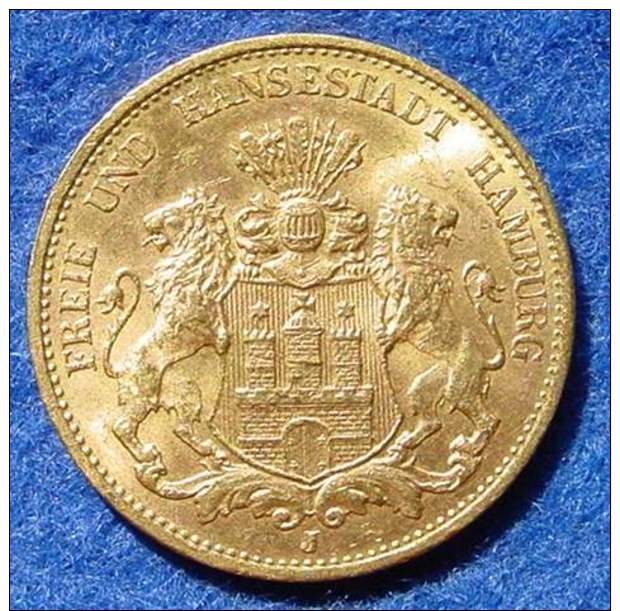 (1047841) Deutsches Kaiserreich. Hamburg 20 Mark Gold 1913-J. Original-Goldmuenze, Gewicht 7,96 G, 900-er Gold. Siehe .. - 5, 10 & 20 Mark Gold