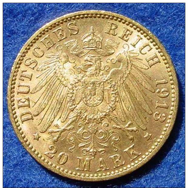 (1047841) Deutsches Kaiserreich. Hamburg 20 Mark Gold 1913-J. Original-Goldmuenze, Gewicht 7,96 G, 900-er Gold. Siehe .. - 5, 10 & 20 Mark Gold