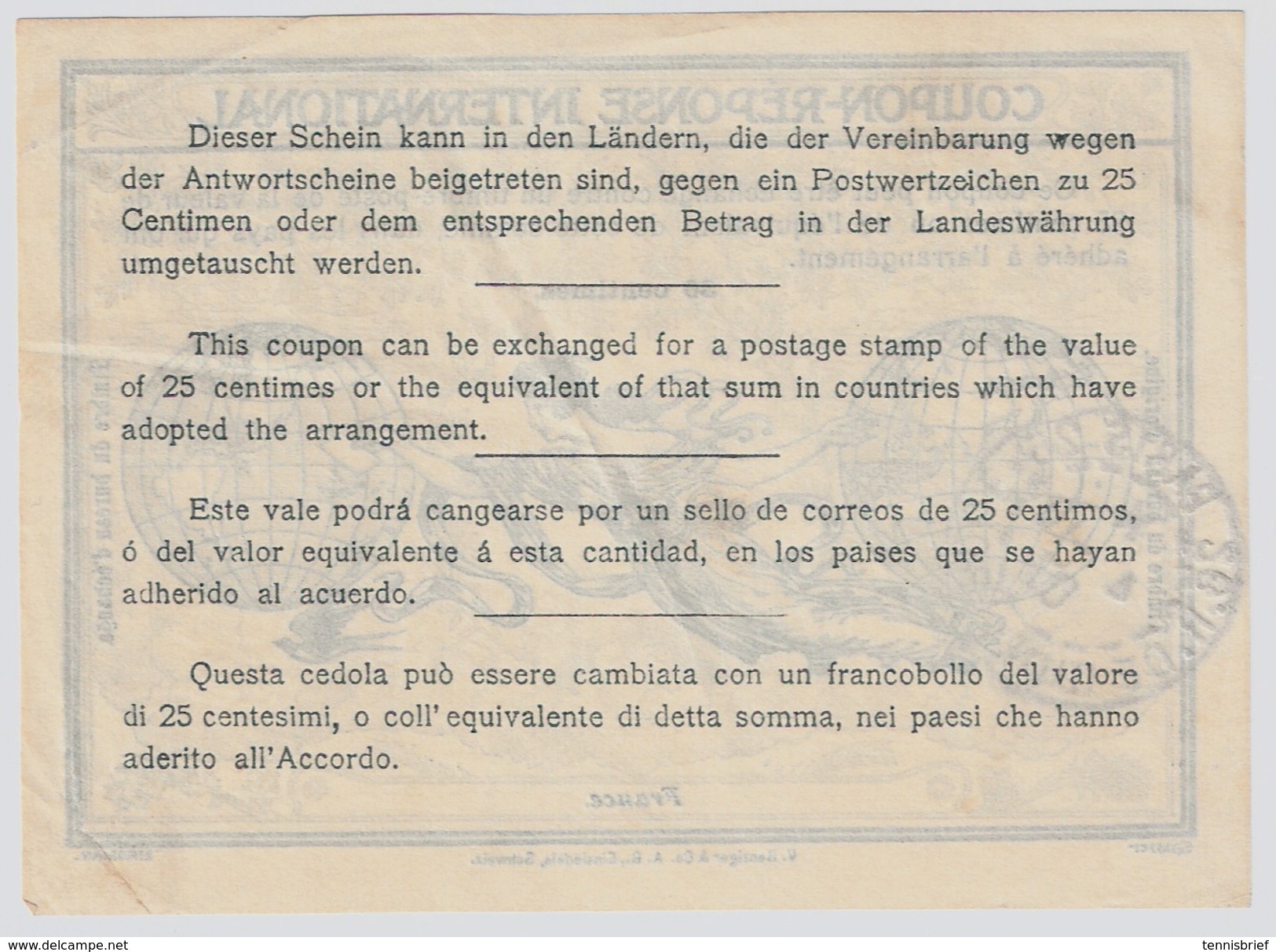 1907 ,30 C. " PARIS - 4.10.07 "   , Premier Mois De IAS !!#6429 - Antwortscheine