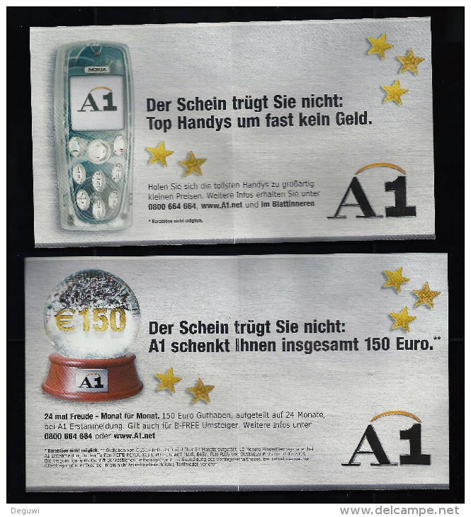 EURO-Noten "50 EURO + 100 EURO A 1", Gutscheine,  Beids. Druck, RRRR, UNC -, Ca. 172 X 95 Mm + 184 X 100 Mm - Sonstige & Ohne Zuordnung